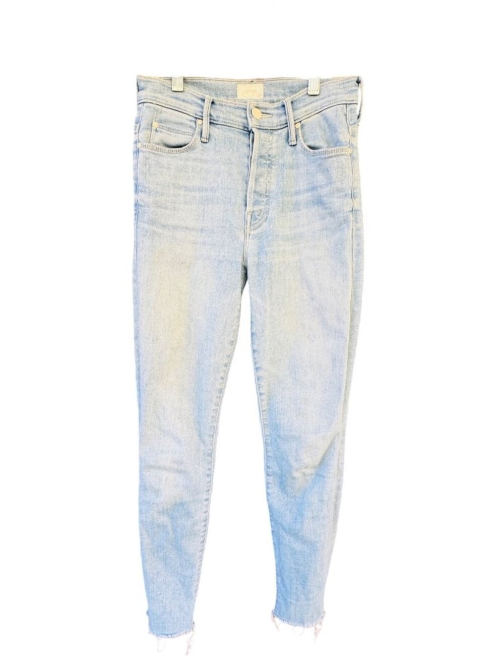 Mother The Stunner Ankle Fray High Rise Skinny Light Wash Denim Jeans 25